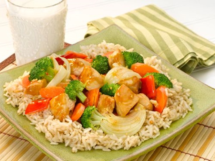 rice, veggies and fruits